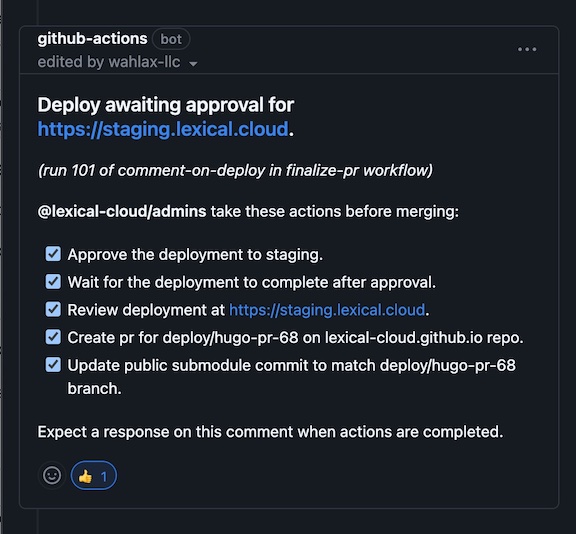 Deploying Approval PR Comment